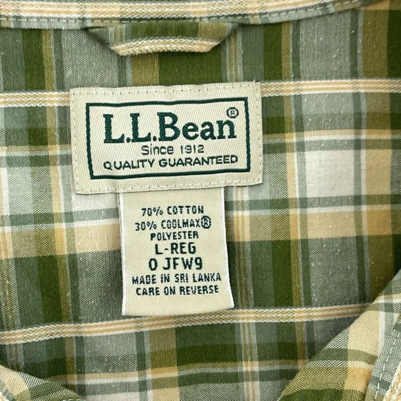 L.L.Bean Mens Green Plaid Button-Down  Shirt L-REG Cotton/Polyester 4916 - Picture 3 of 7